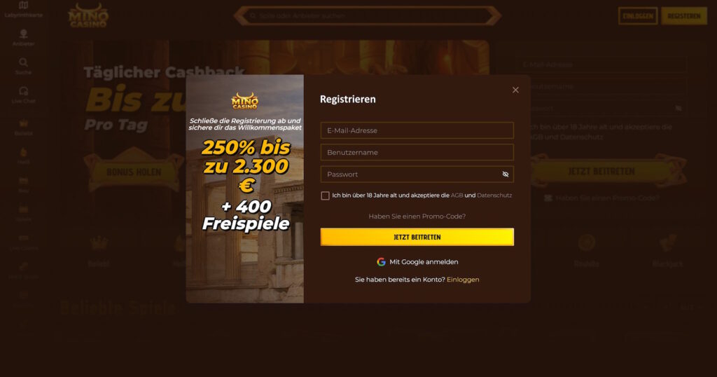 MinoCasino Registrieren